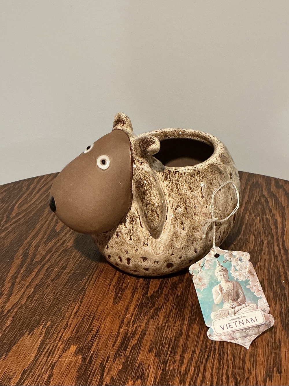 Handmade Ceramic Sheep Planter - HEAVY Brown and Cream, NWT